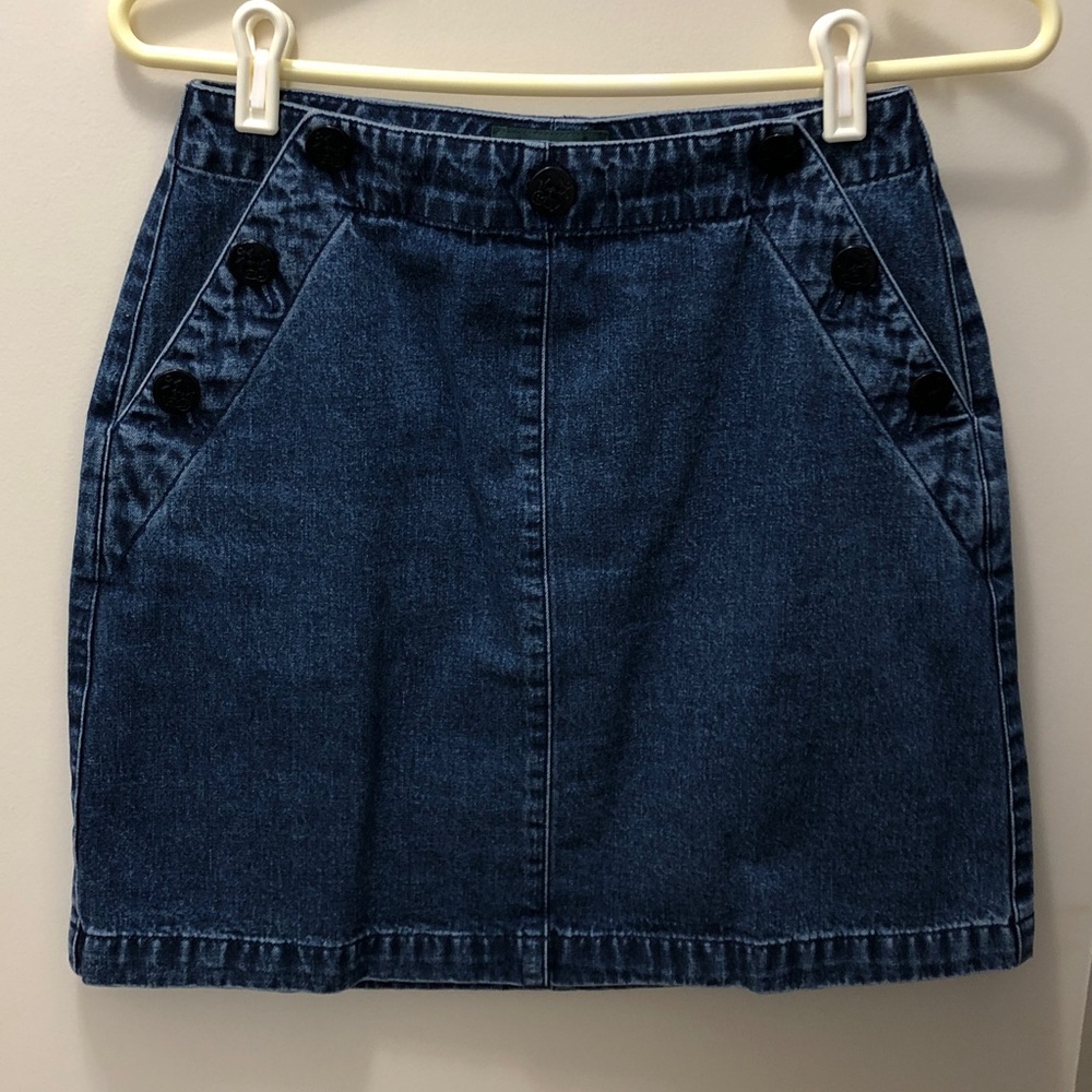 Lauren Ralph Lauren denim mini skirt with sailor motif buttoning, 17” long